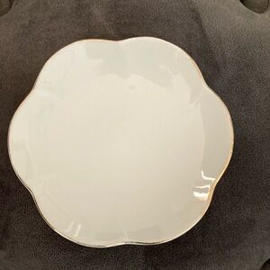 Scalloped Edge Jewelry or trinket dish with gold trim around the rim. Vintage